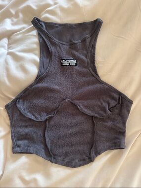 Ribbed Racerback Crop Top with Molded Cups - California Patch